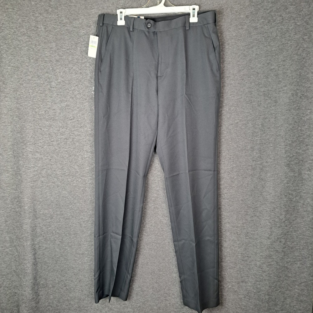 Izod Mens Dark Gray Dress Pants 34x34 Straight Fit Flat Front Stretch Non-Iron